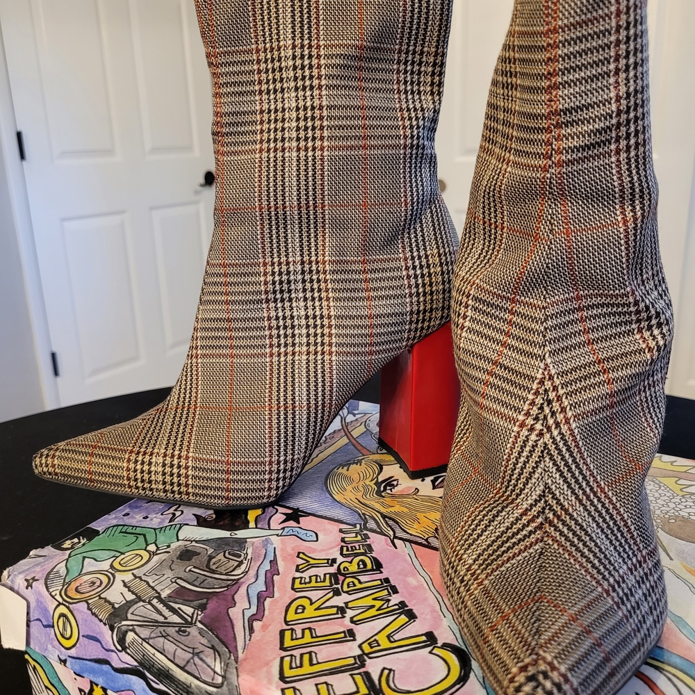 Jeffrey Campbell Checkered Boots with Bold Red Heel